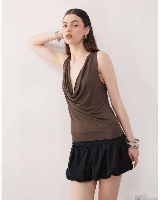 Weekday Brown Plunge Neck Drape Top