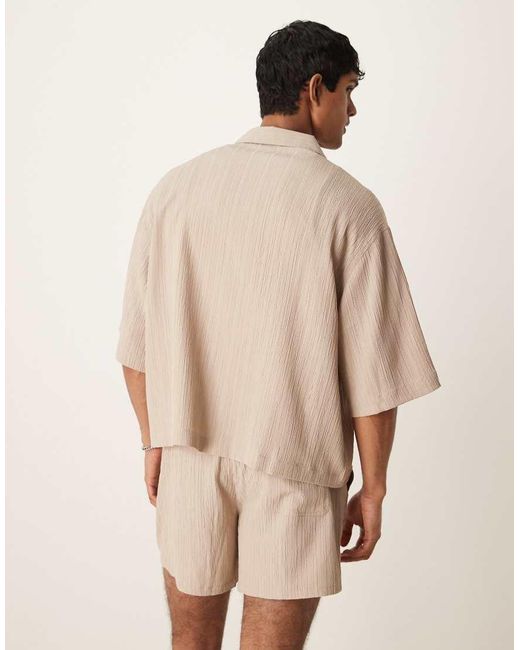 ASOS Natural Co-ord Textured Boxy Oversized Revere Shirt for men