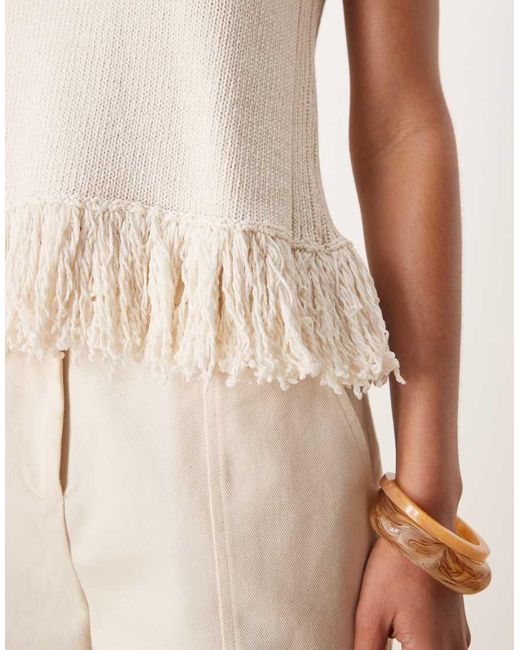 ASOS Gebreide Tanktop Met Franjes in het Natural