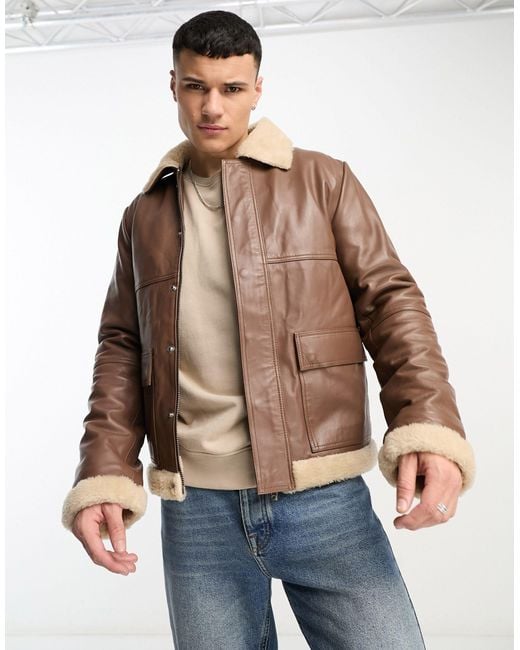 Bolongaro Trevor Blue Short Sheerling Collared Leather Jacket for men