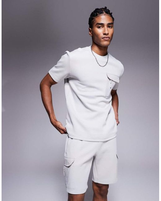River Island Gray Short Sleeved Nylon Pocket T-Shirt for men