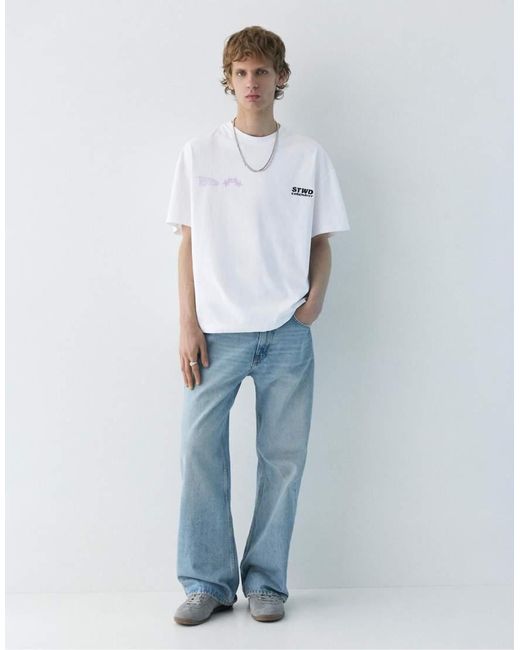 Pull&Bear White Stwd T-Shirt for men