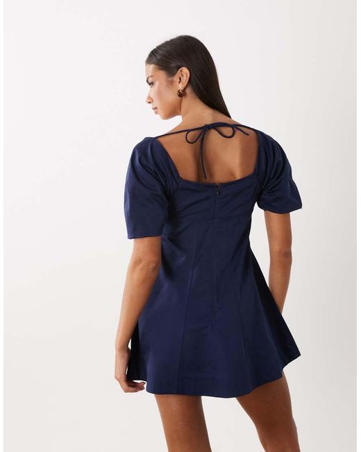 ASOS Blue Square Neck Structured Cotton Mini Dress With Back Strap