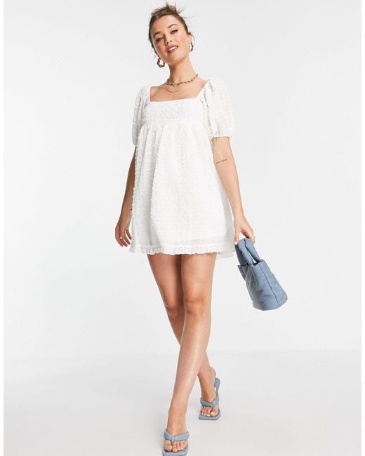 In The Style White X Lorna Luxe Textured Puff Sleeve Smock Dress