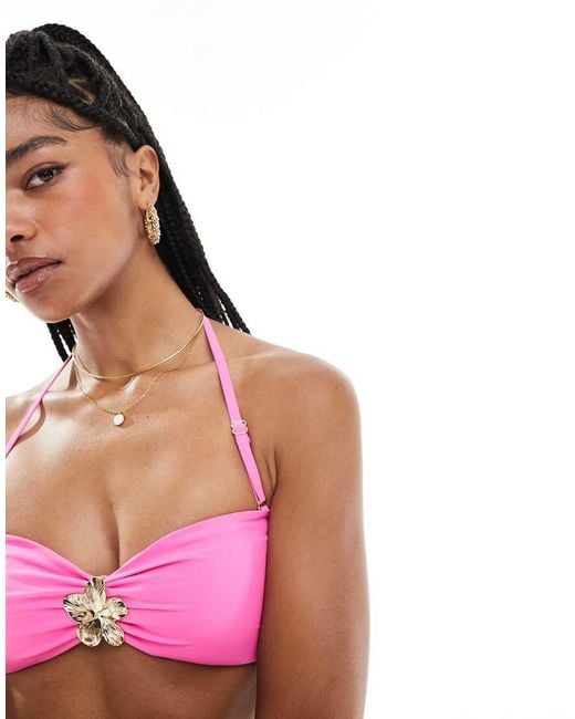 New Look Bandeau Bikinitop Met Bloemen in het Red