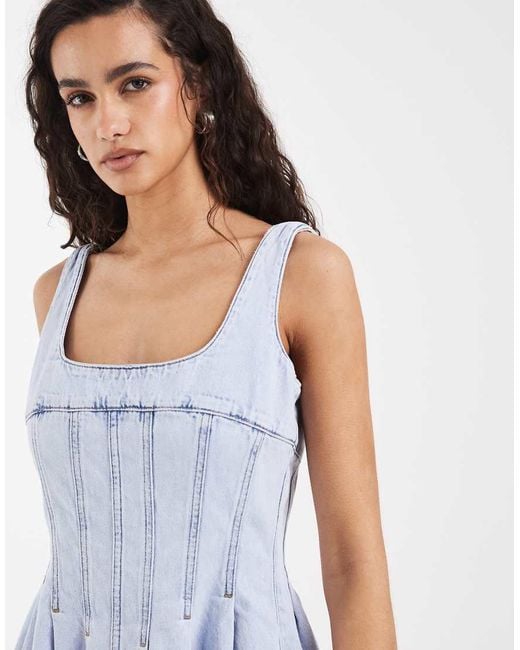 Tommy Hilfiger Blue Denim Mini Dress With Pleat Details