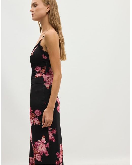 Stradivarius White Printed Tulle Midi Dress With Lace Trim