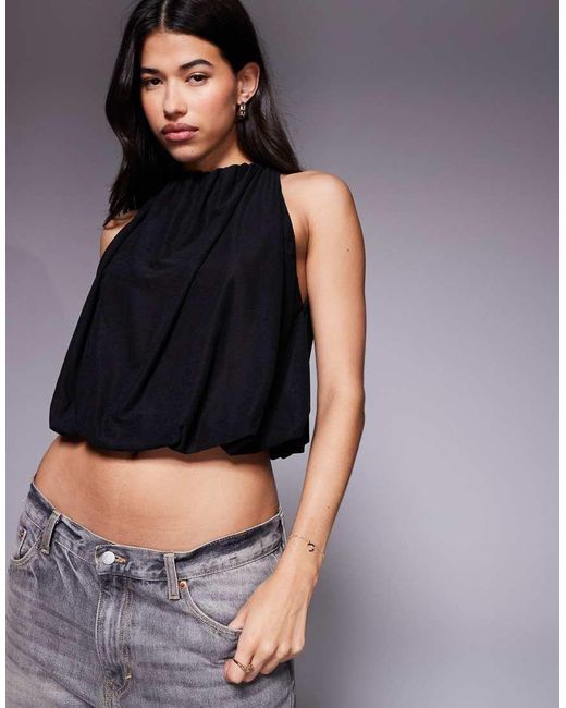 Top Con Cuello Halter Y Bajo Abullonado De ASOS de color Blue