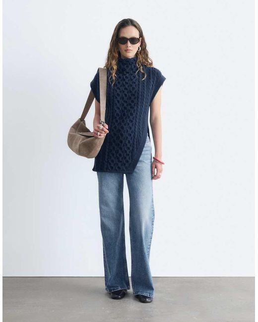 & Other Stories Blue Chunky Cable Knitted Vest With Front Split Detail