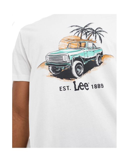 T-shirt écru con stampa del logo con jeep di Lee Jeans in White da Uomo