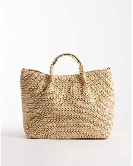 South Beach Natural Straw Tote Bag With Handle And Detachable Crossbody Strap