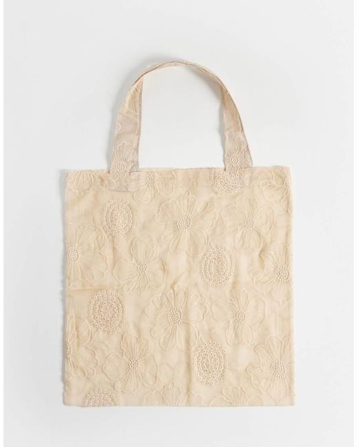 ASOS Natural Sheer Floral Embroidered Tote Bag