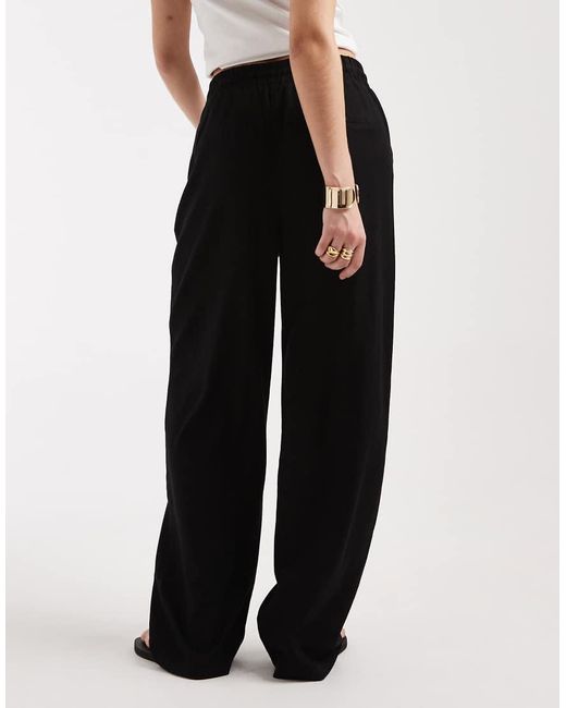 Vero Moda Black Linen Blend Tie Waist Trousers