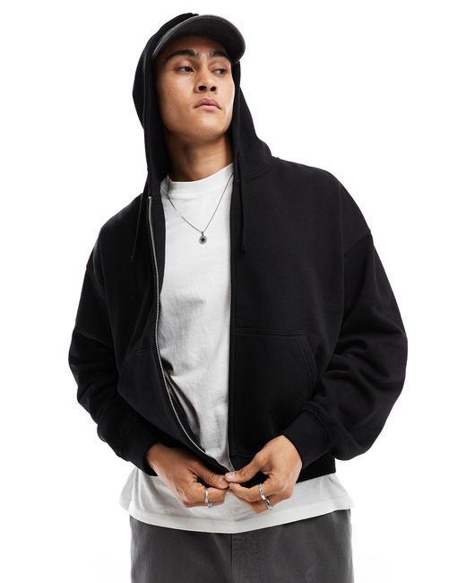 Weekday Black Boxy Fit Zip Through Hoodie With Back Graphic Print for men