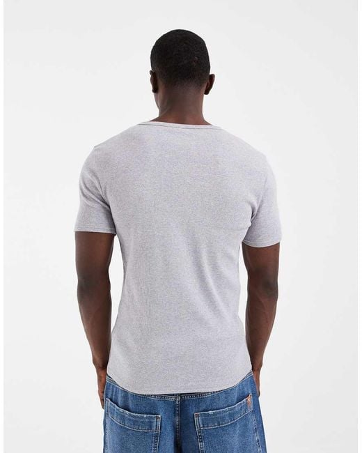 ASOS Gray Muscle Fit T-shirt With Henley Neck for men