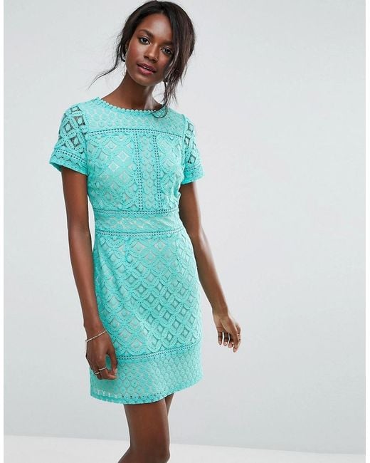 Oasis Blue Cutwork Lace Detail Shift Dress