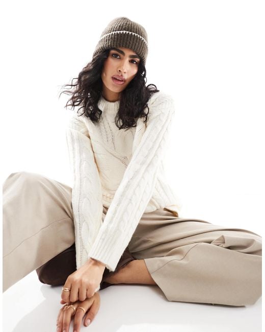 Pieces Natural Spliced Cable Knit Detail Jumper With Split Front