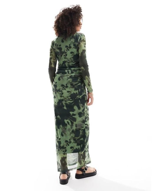 Vero Moda Green Long Sleeved Mesh Maxi Dress