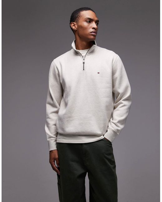 Tommy Hilfiger Gray Essential Logo 1/4 Zip Fleece Jumper for men