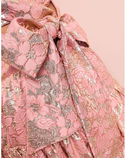 Robe patineuse courte effet corset en jacquard fleuri à volants ASOS en coloris Pink