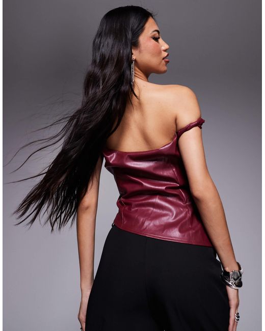 Missy Empire Red Missy Empire Off Shoulder Twist Leather Look Top