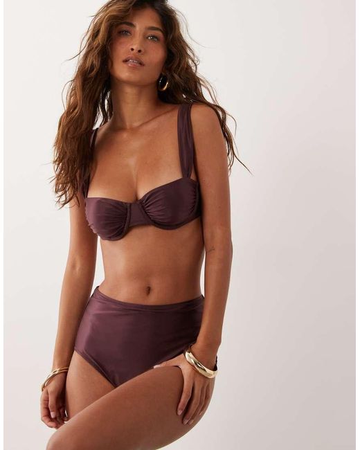 ARKET Brown Mix And Match High Waist Shiny Bikini Bottom