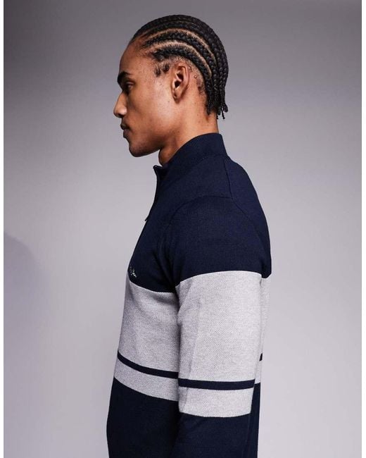 River Island Blue Half Zip Jumper With Blocked Detail for men