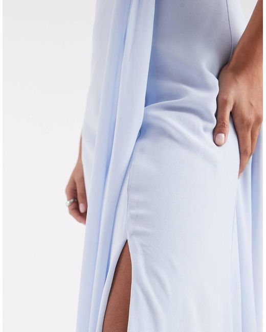 TFNC London Blue Bridesmaid Chiffon Wrap Top Draped Maxi Dress
