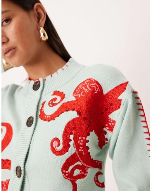 Never Fully Dressed White Octopus Embroidered Cardigan