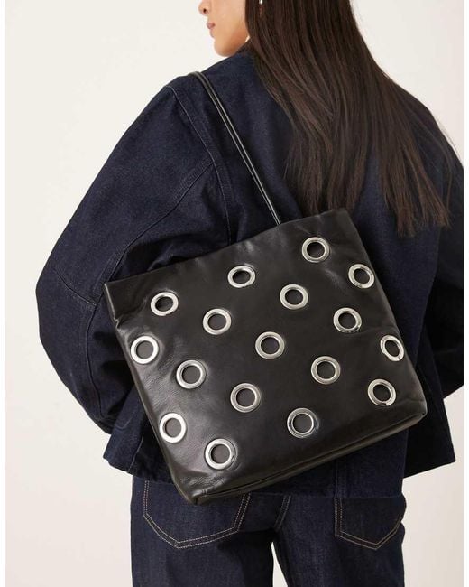 Mango Blue Tote Bag With Eyelets