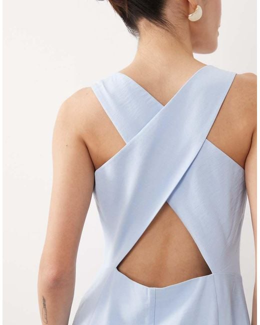 Nobody's Child Petite Blue Reign Occasion Boat Neck Cross Back Detail Midi Dress
