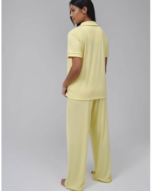 Loungeable Metallic Super Soft Jersey Rib Traditional Short Sleeve Long Pant Set