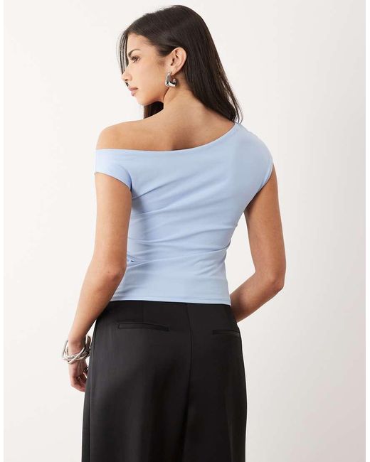 ASOS Blue Off Shoulder Ruched Detail Top