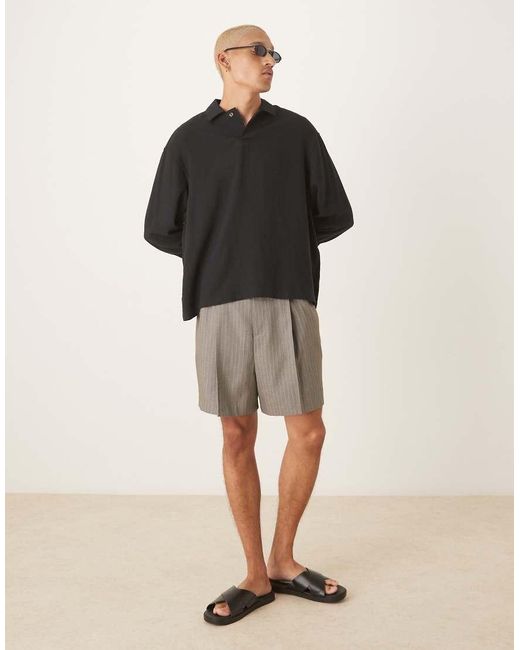 ASOS Oversized Rechte Overhemd Van Linnenmix Zonder Sluiting in het Black voor heren