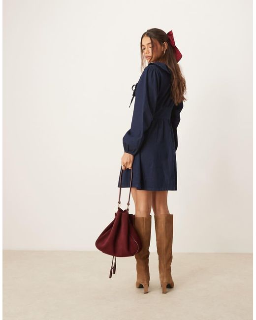 Nobody's Child Blue Ottilie Denim Mini Dress With Collar Detail