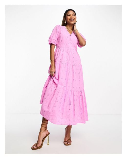 Y.A.S Pink Broderie Maxi Dress
