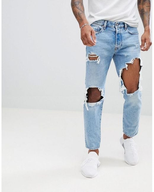 DIESEL Mharky 90s Slim Fit Distressed Jeans In 0076m Light Wash in Blue for  Men | Lyst Canada