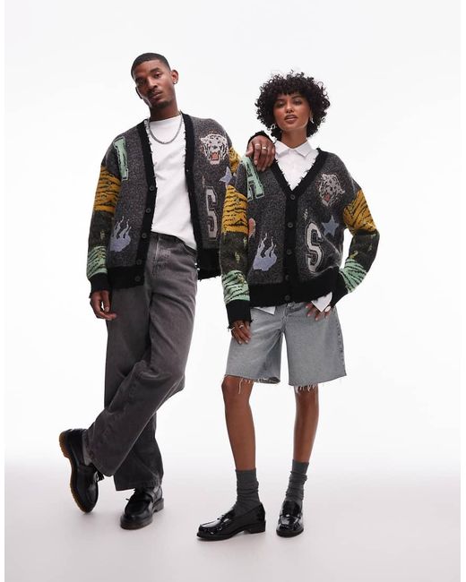 AllSaints Black Akki Collegiate Graphic Cardigan