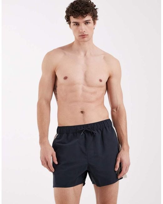 ASOS Blue Short Length Swim Shorts With Embroidery for men