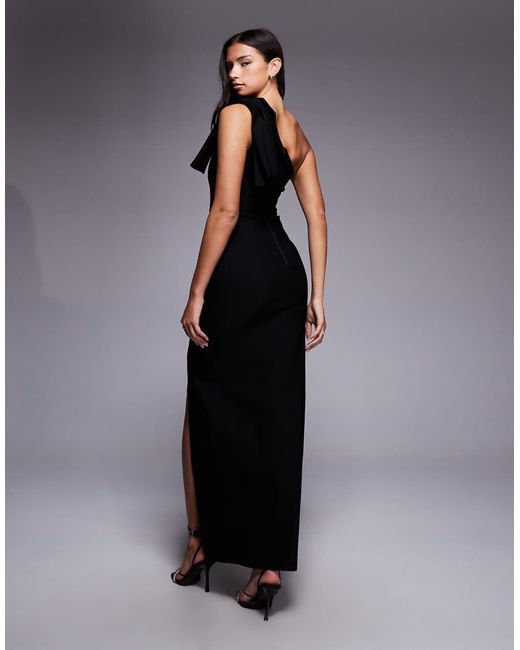 Vesper Blue One Shoulder Maxi Dress With Bow Detail And Thigh Split