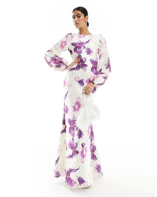 ASOS Pink Contrast Sleeve Satin Bias Maxi Dress