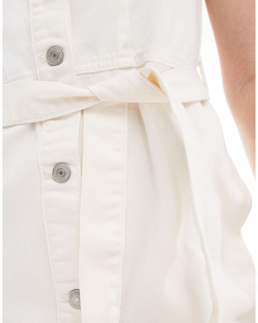 New Look White Denim Sleeveless Shirt Mini Dress