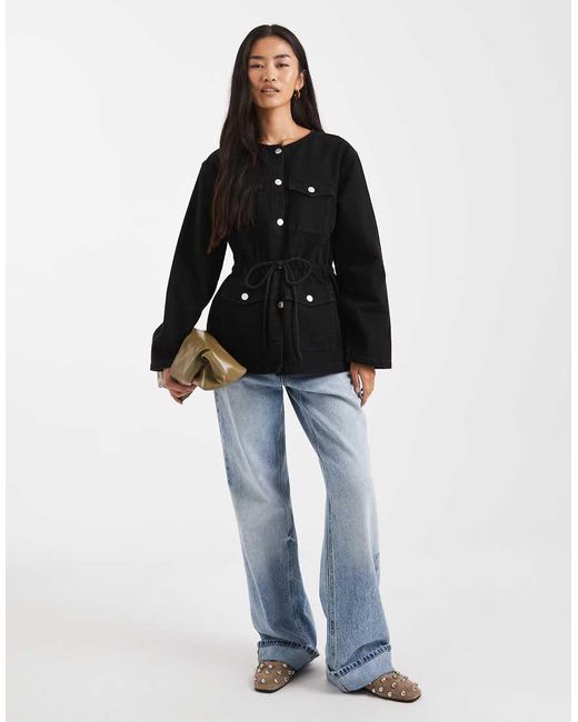 Giacca Di Jeans Multitasche Con Vita Stretta E Coulisse di ASOS in Black