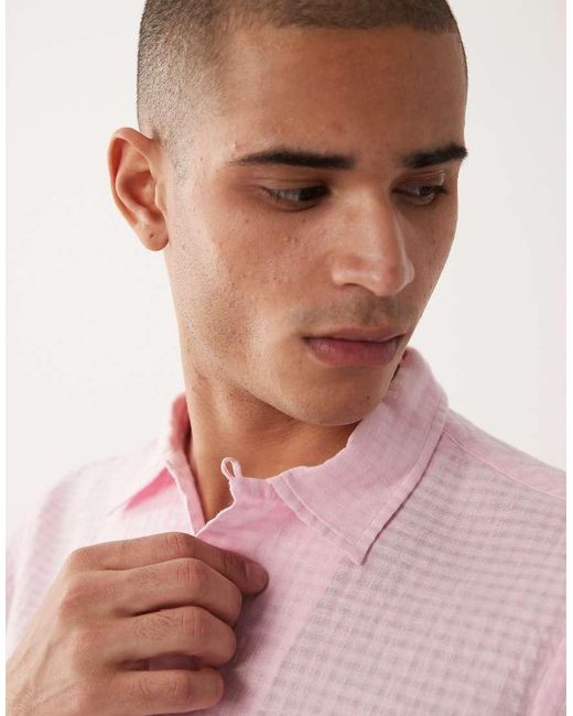 Polo Ralph Lauren Pink Icon Logo Short Sleeve Seersucker Linen Shirt for men