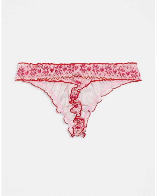 Pack De 3 Tangas Fruncidos Con Estampados De Navidad De Satén De ASOS de color Red