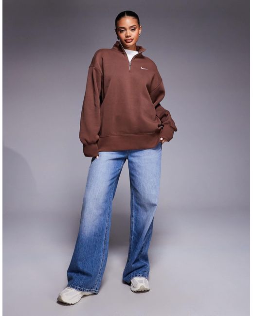 Nike Brown Phoenix Fleece Oversized Quarter Zip Sweater