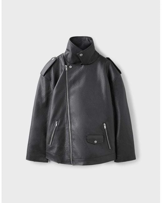 Stradivarius Black Leather Effect Biker Jacket