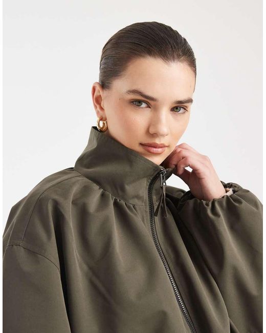 ASOS Brown Oversized Funnel Neck Bubble Hem Bomber
