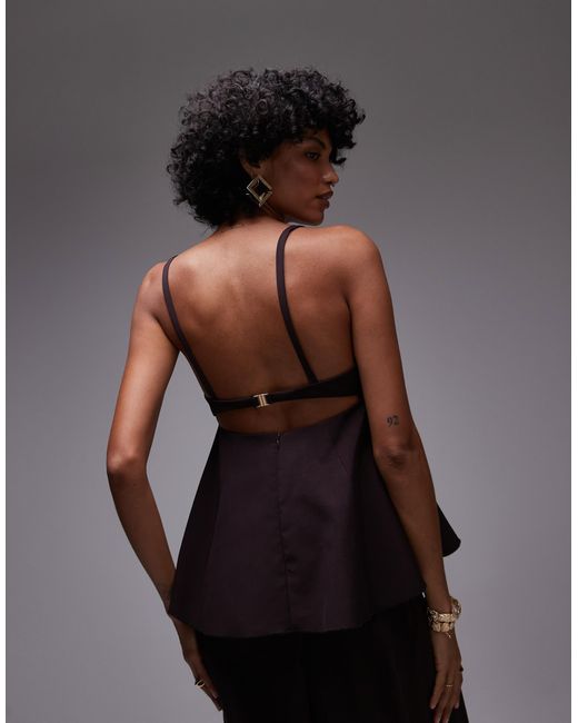 Mango Black Structured Open Back Peplem Hem Top Co-ord