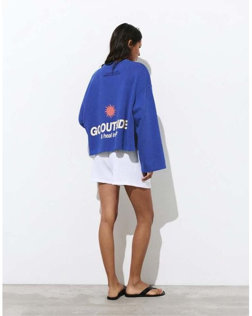 Pull&Bear Blue Relaxed Sun Graphic Sweatshirt